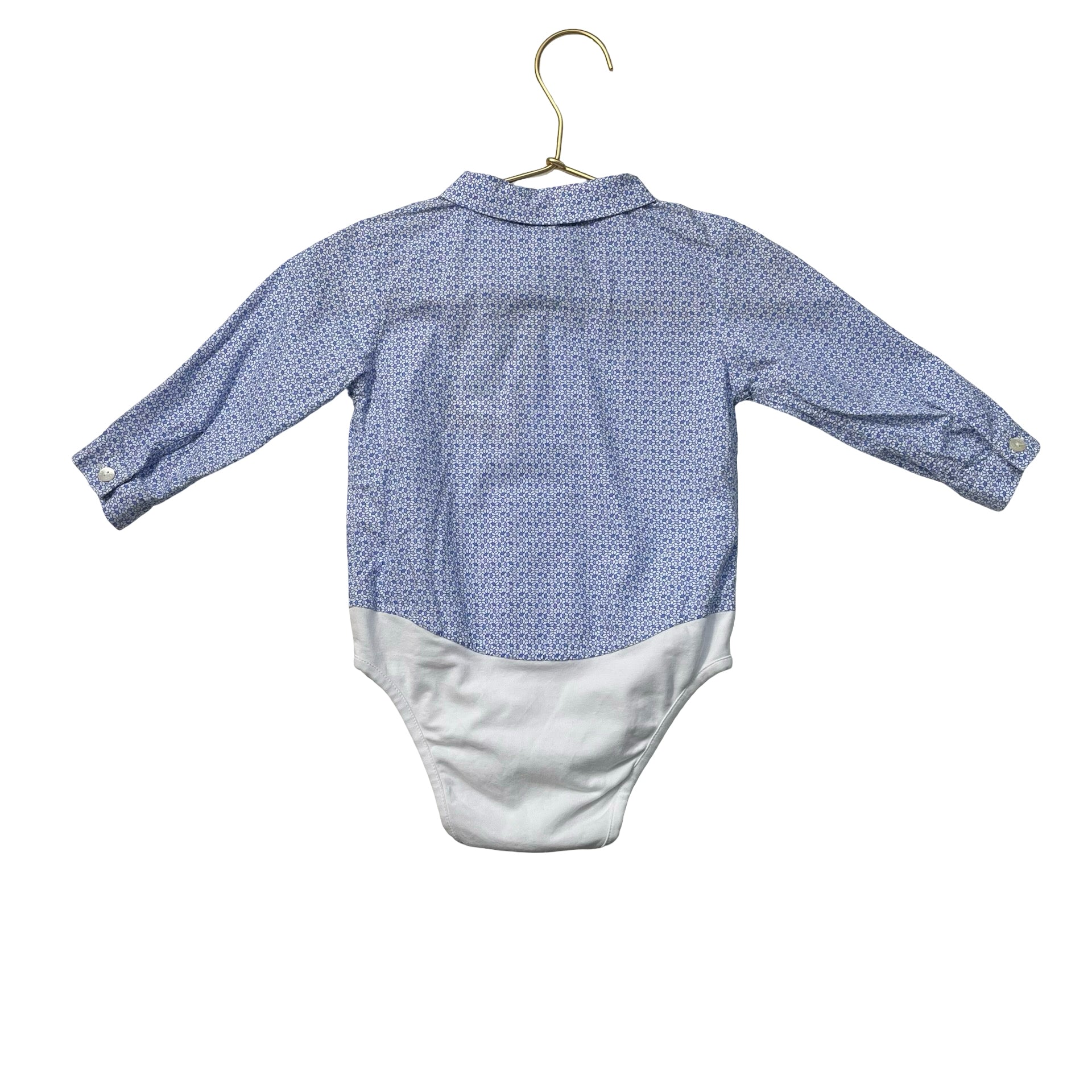Leon Blue & White Geo Pattern Button Down Bodysuit Shirt - Size 18-24 Mo