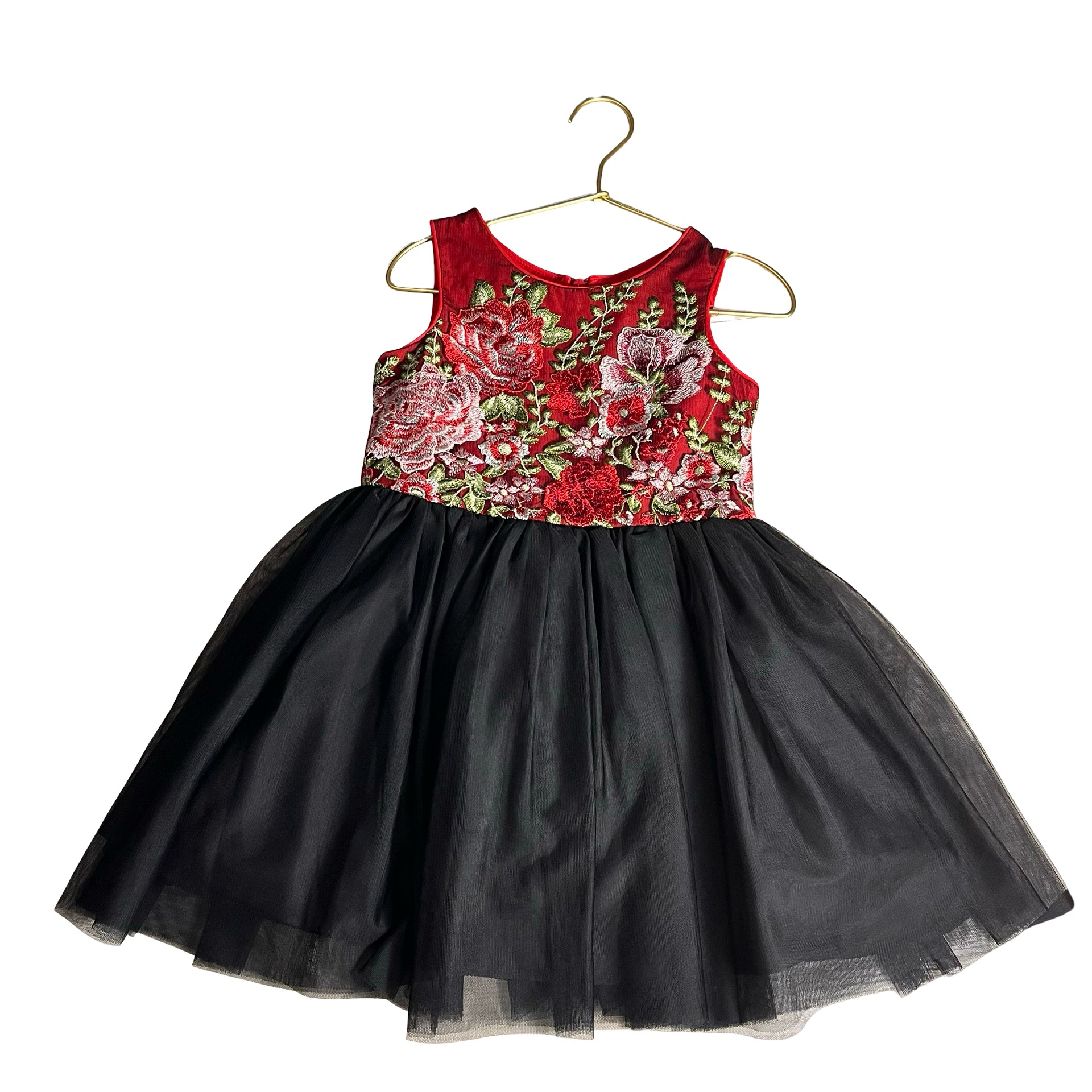 Pippa & Julie Red Emboidered Flower & Black Tulle Dress - Size 4