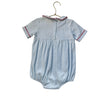 The Beaufort Bonnet Company Light Blue Striped Bubble Romper, Red Trim - Size 3T
