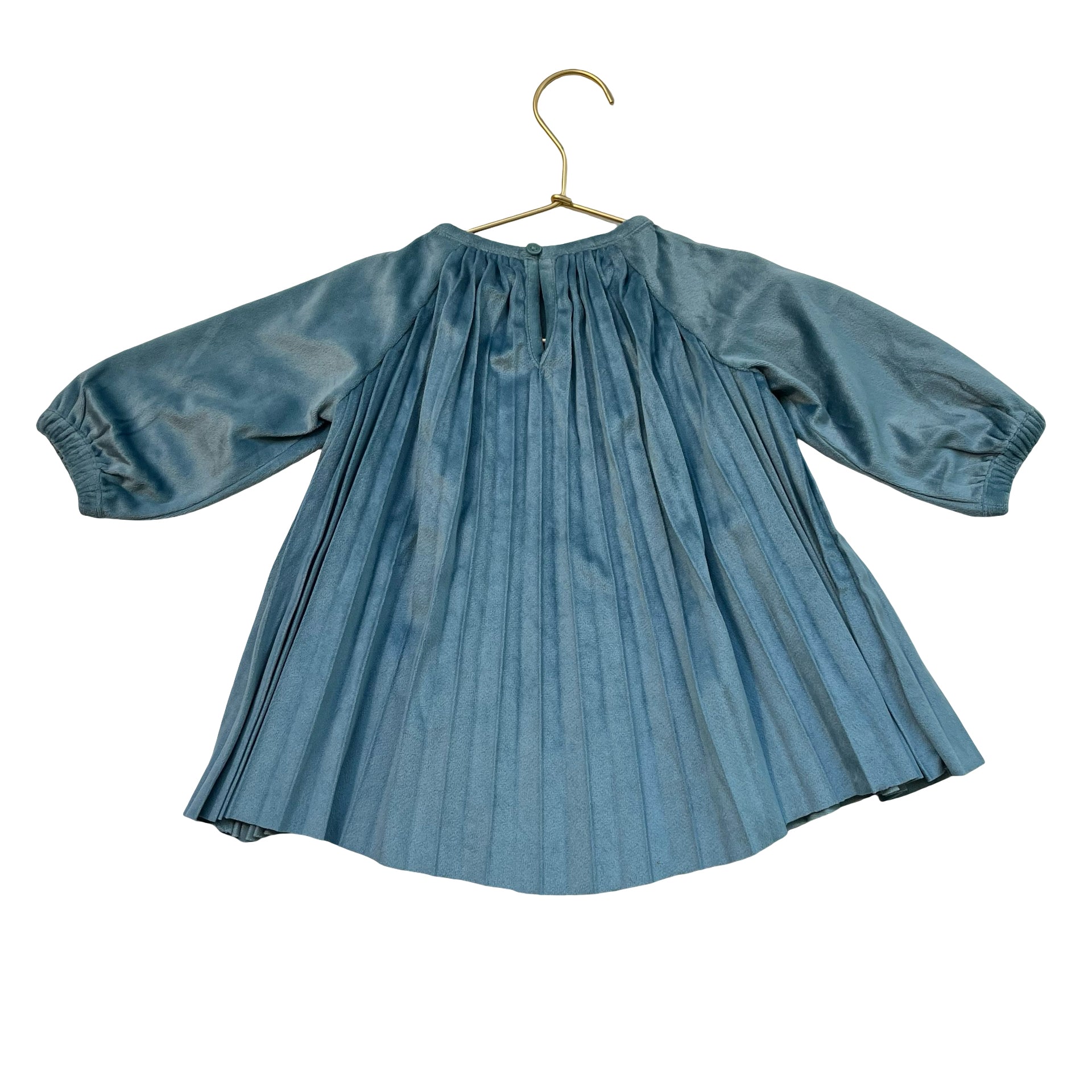 Hanna Andersson Teal Pleated Velvet Dress - Size 12-18 Mo