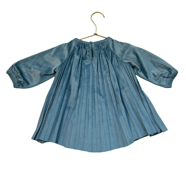Hanna Andersson Teal Pleated Velvet Dress - Size 12-18 Mo