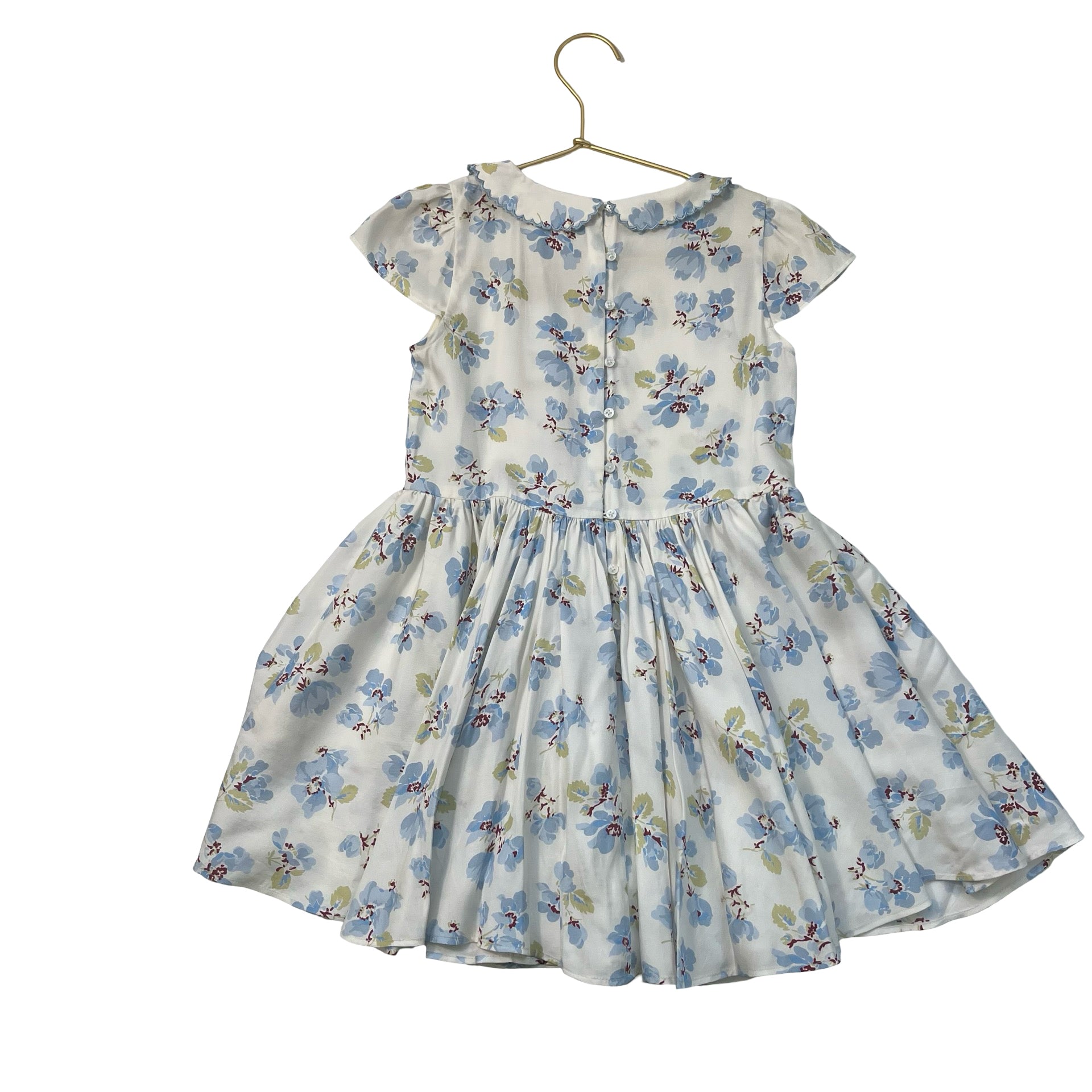Doen Ivory & Blue Floral Silk-Blend Dress - Size 6