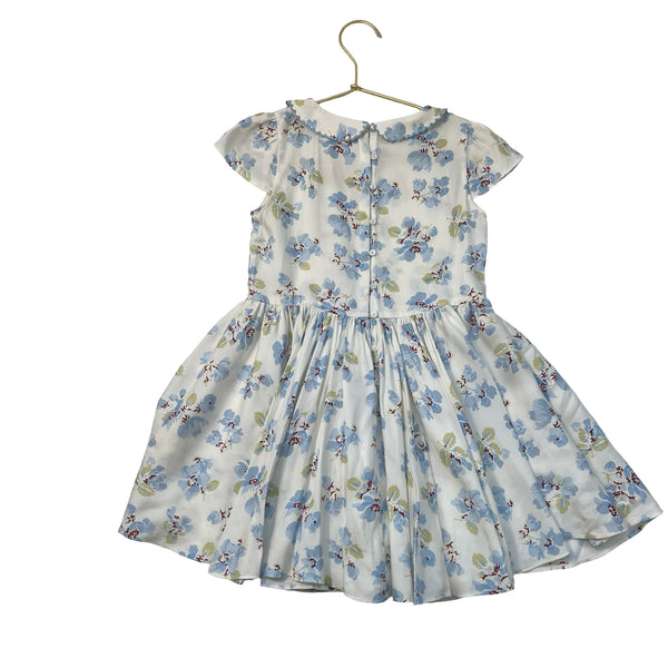 Doen Ivory & Blue Floral Silk-Blend Dress - Size 6