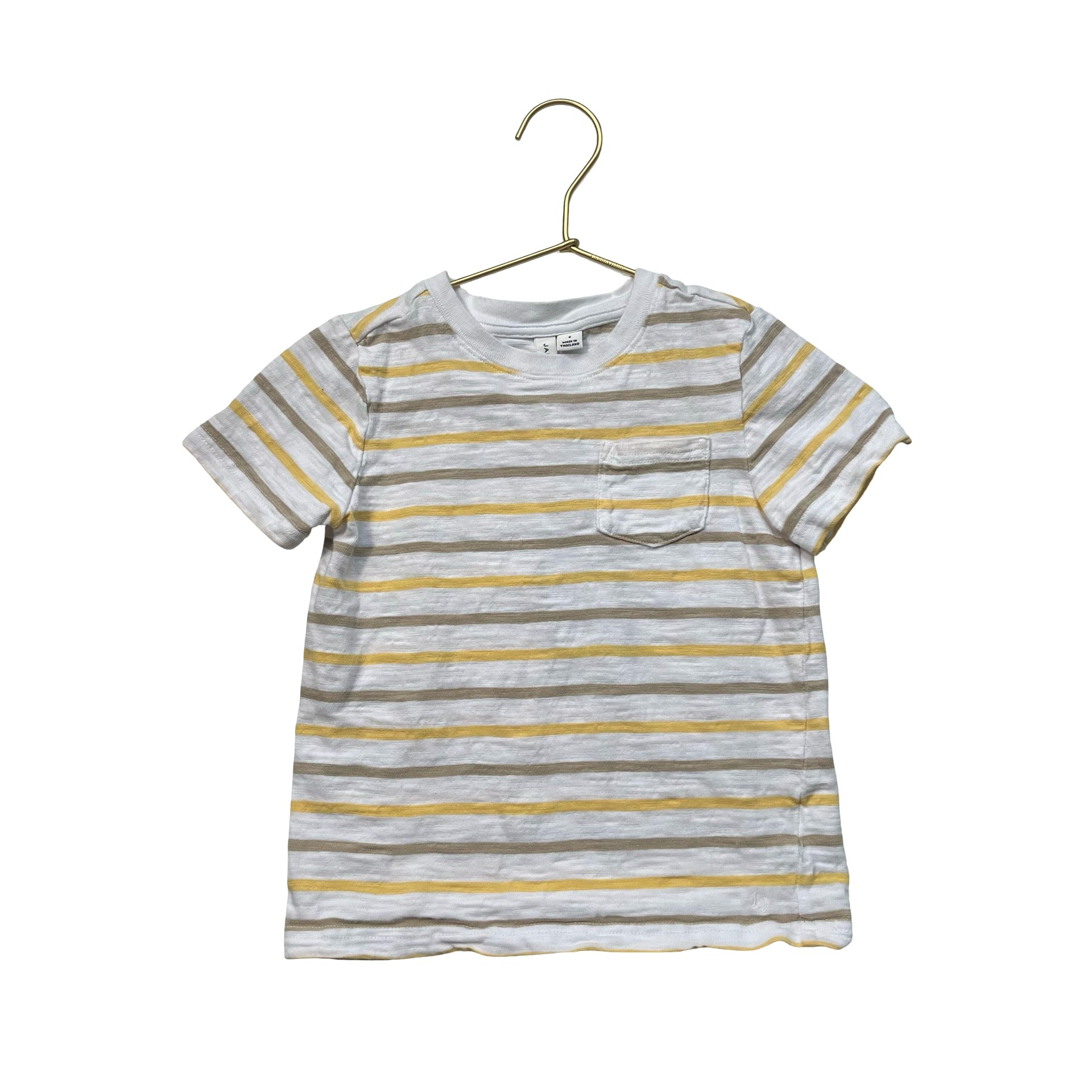 Janie and Jack Ivory, Tan & Yellow Striped Pocket Tee - Size 4