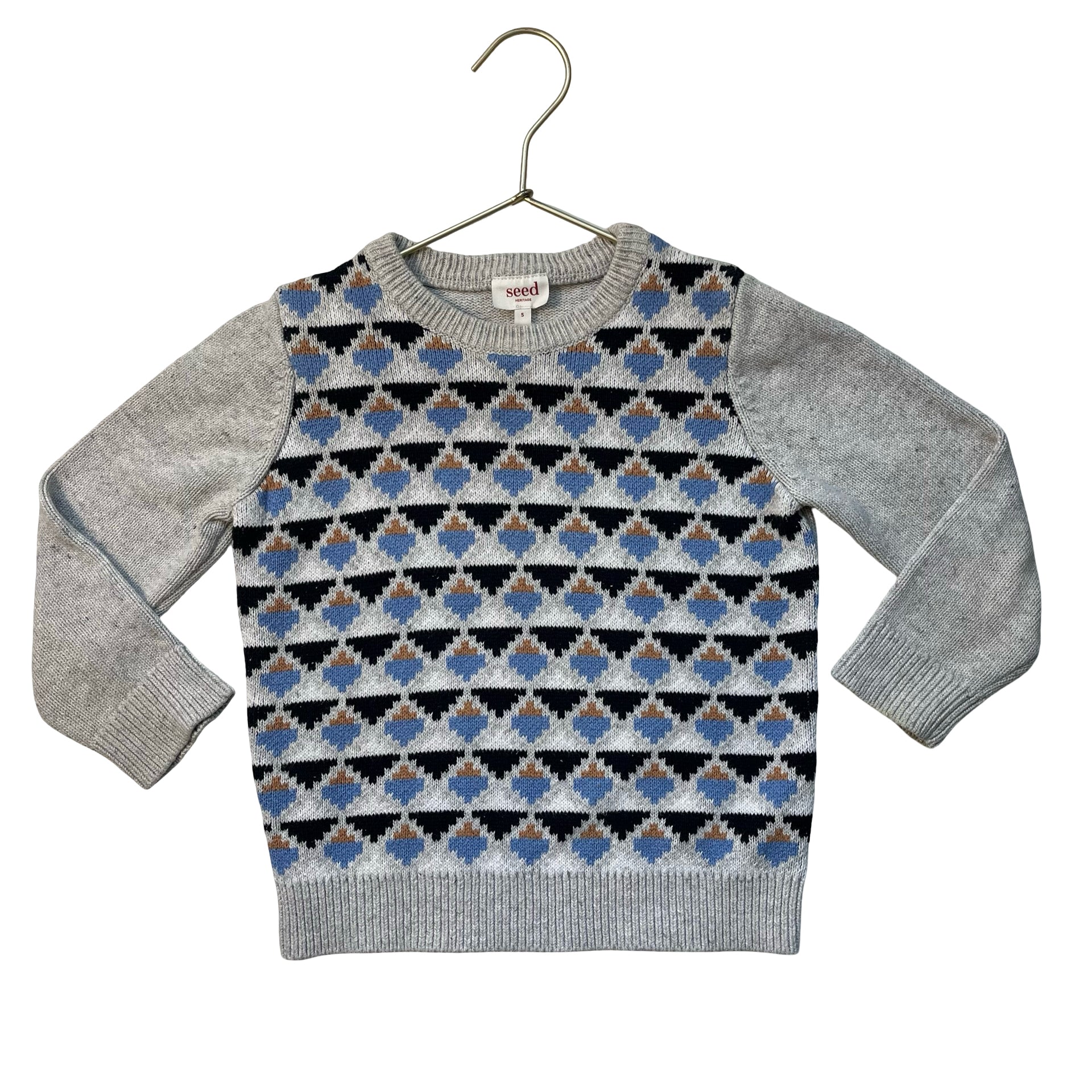 Seed Gray & Multi-Color Geo Pattern Cotton Sweater - Size 5