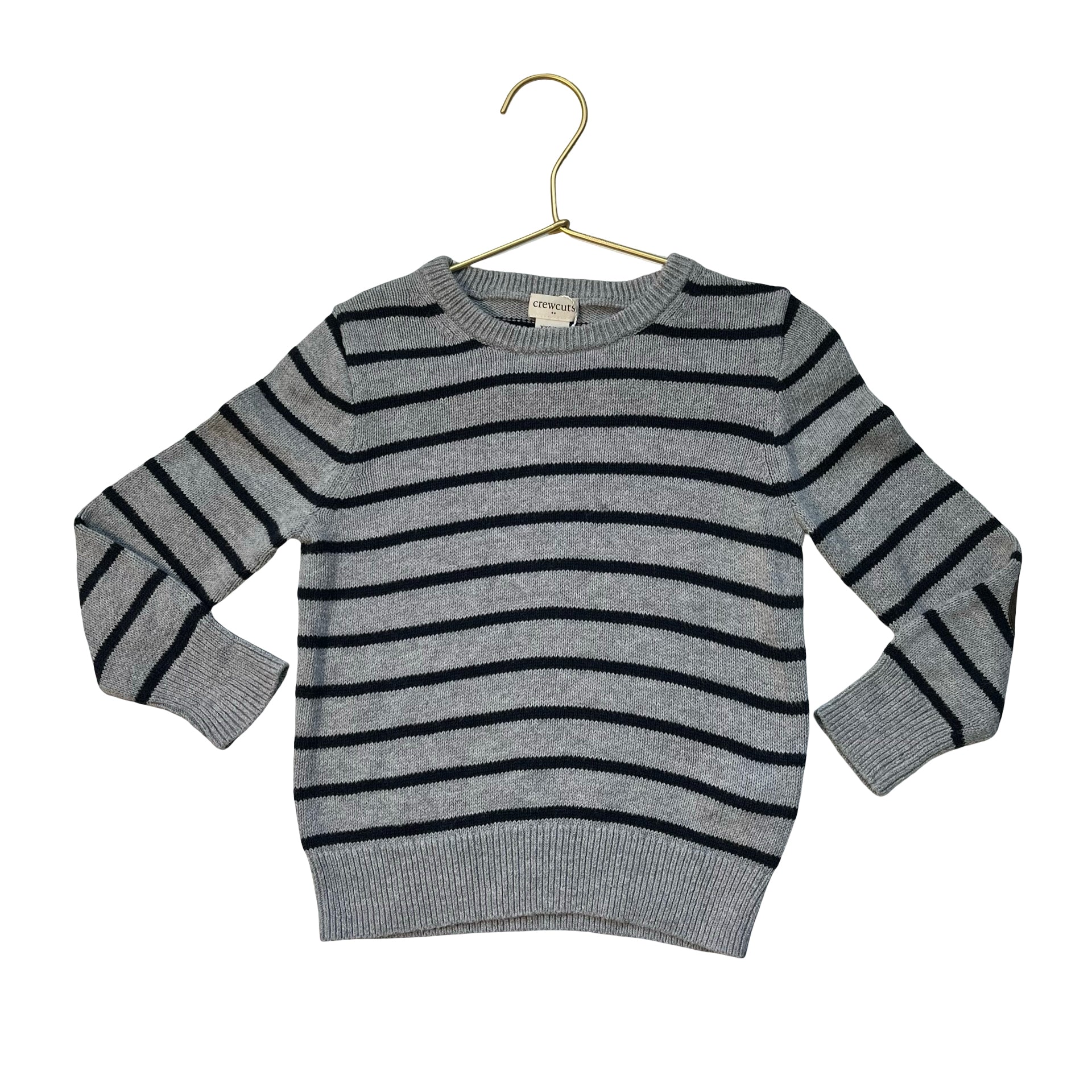 Crewcuts Gray & Navy Striped Elbow Patch Sweater - Size XXS 2-3