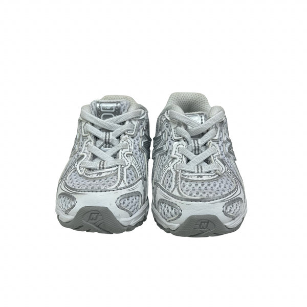 New Balance White & Silver Sneakers - Size 4
