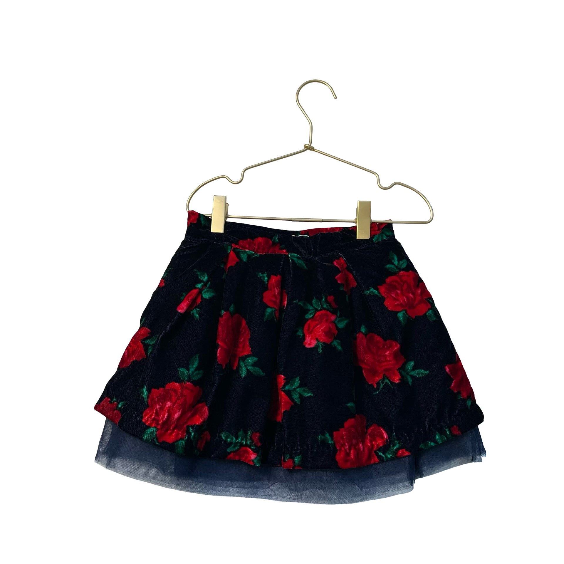 Janie and Jack Navy & Red Floral Velvet Skirt - Size 4