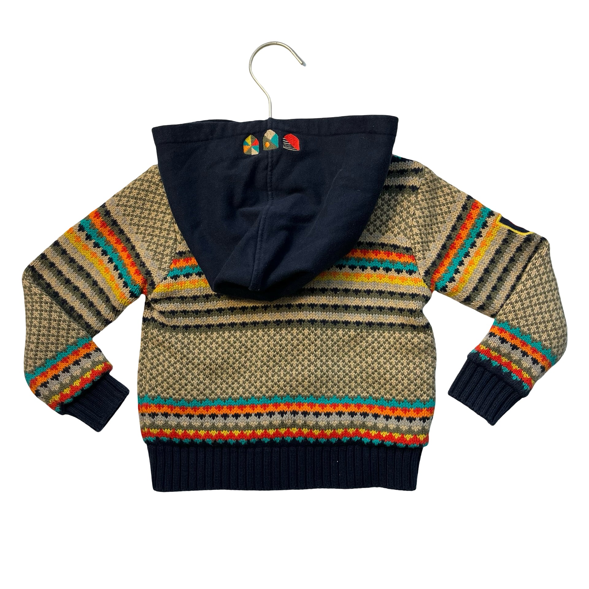 Du Pareil Au Meme Multi-Color Pattern Zip-Up Hooded Cotton Cardigan Sweater - 3A