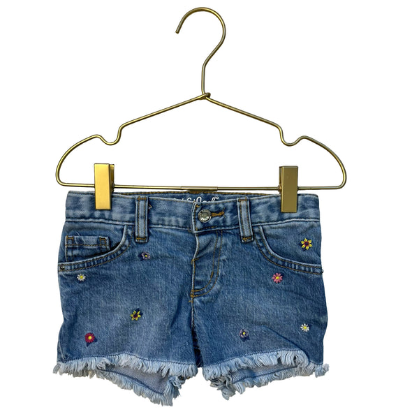 Cat & Jack Embroidered Flower Denim Jean Shorts, Raw Hem - Size 4T