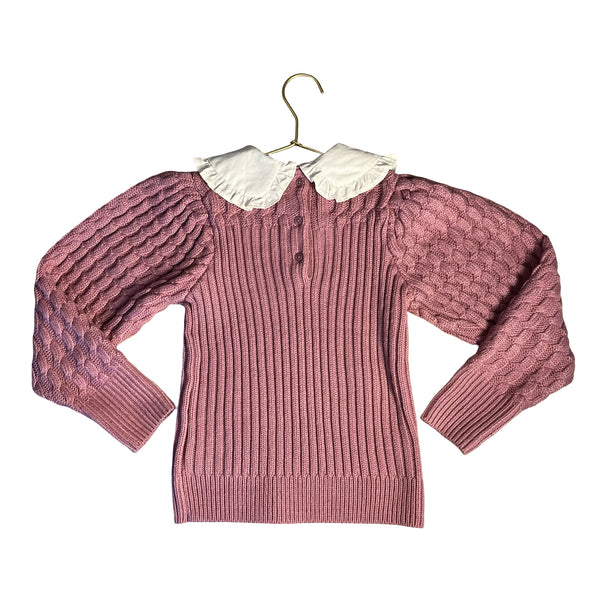 Janie and Jack Mauve Sweater, Ivory Collar - Size 7