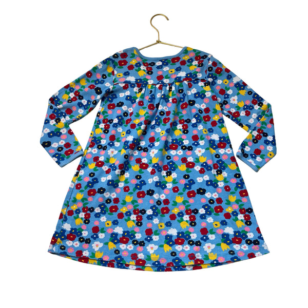 Hanna Andersson Light Blue & Multi-Color Flower Print Dress - Size 6-7