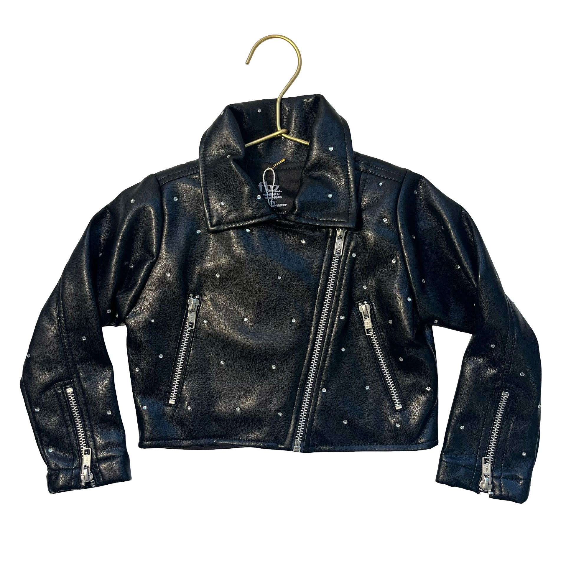 FBZ Flowers by Zoe Rhinestone Studded Black Faux Leather Jacket - Size 2T