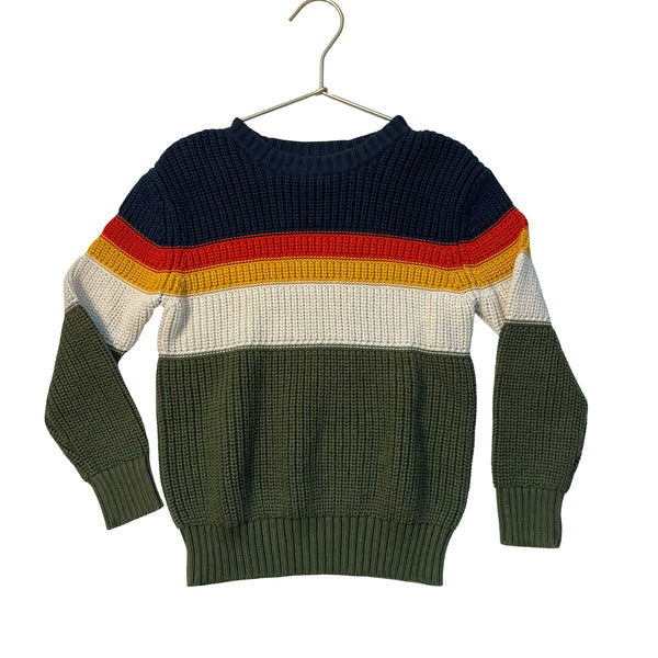 Cat & Jack Olive Green, Navy, Ivory, Yellow, Orange Striped Sweater - Size 5T