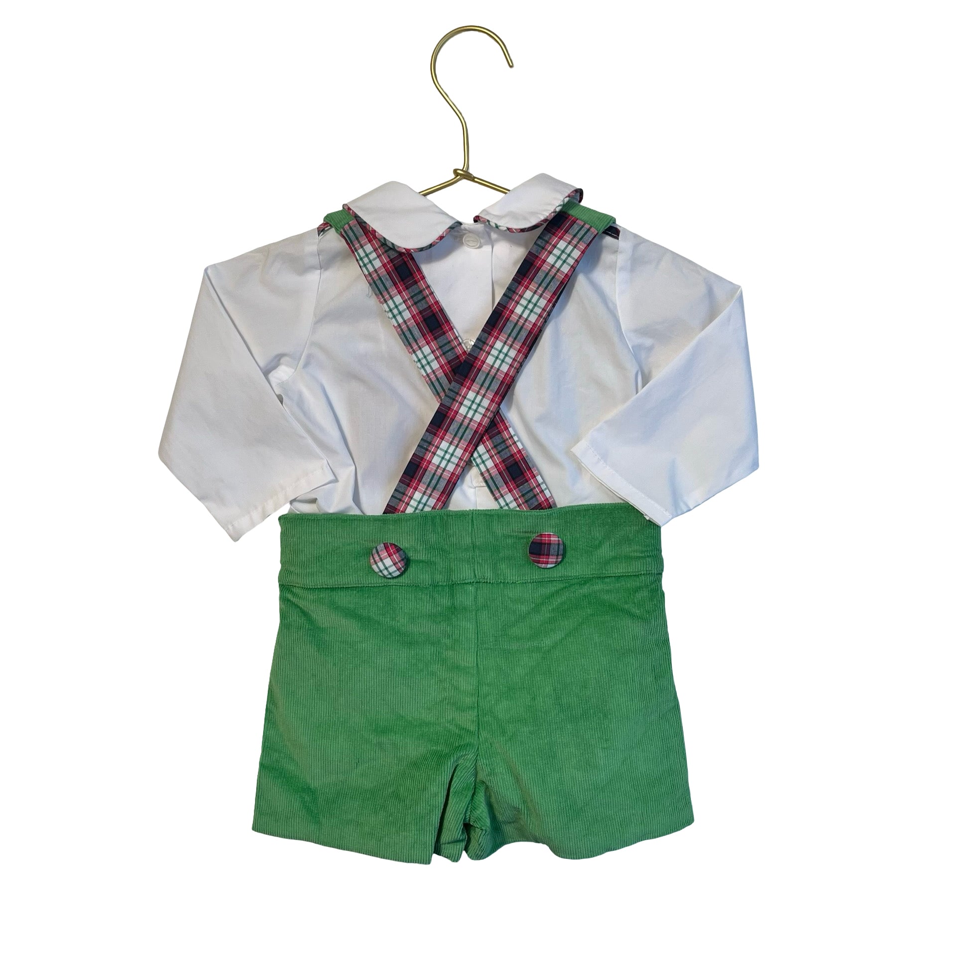 Beaufort Bonnet Green Corduory Suspender Shorts & White Bodysuit - Size 12-18 Mo