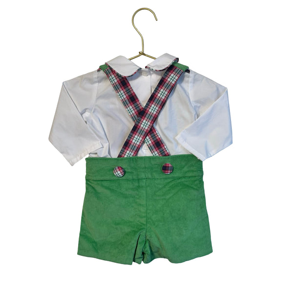 Beaufort Bonnet Green Corduory Suspender Shorts & White Bodysuit - Size 12-18 Mo