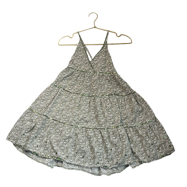 Perimitz Green & Ivory Floral Dress, Sequin Trim - Size 150 (12)