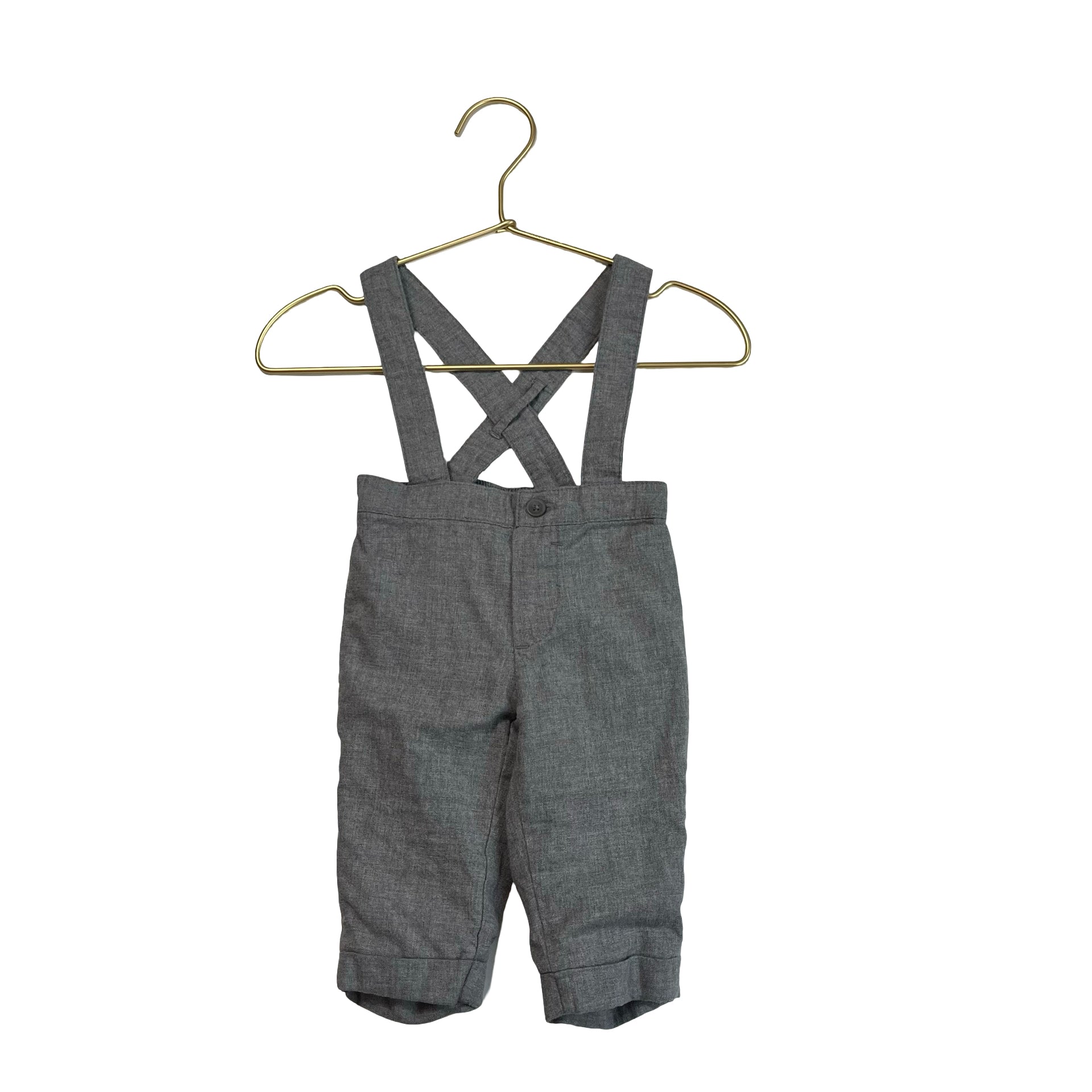 Janie and Jack Lined Gray Brushed Cotton Overall Pants - Size 0-3 Mo