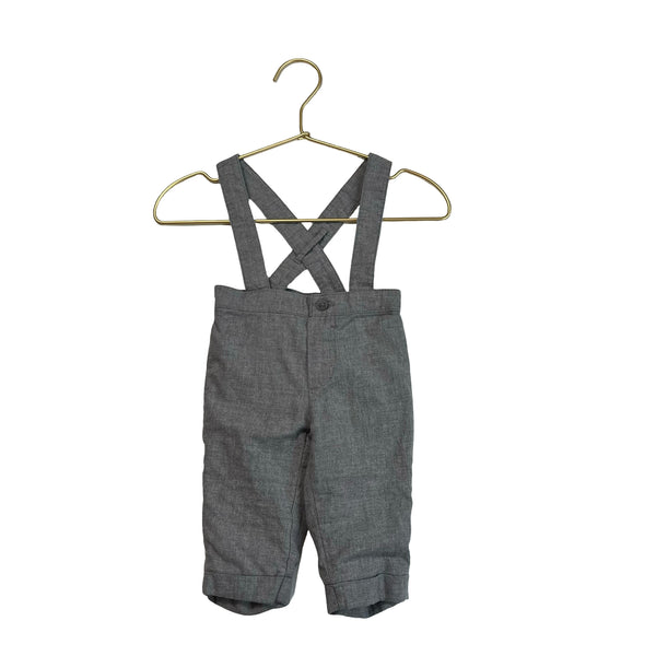 Janie and Jack Lined Gray Brushed Cotton Overall Pants - Size 0-3 Mo
