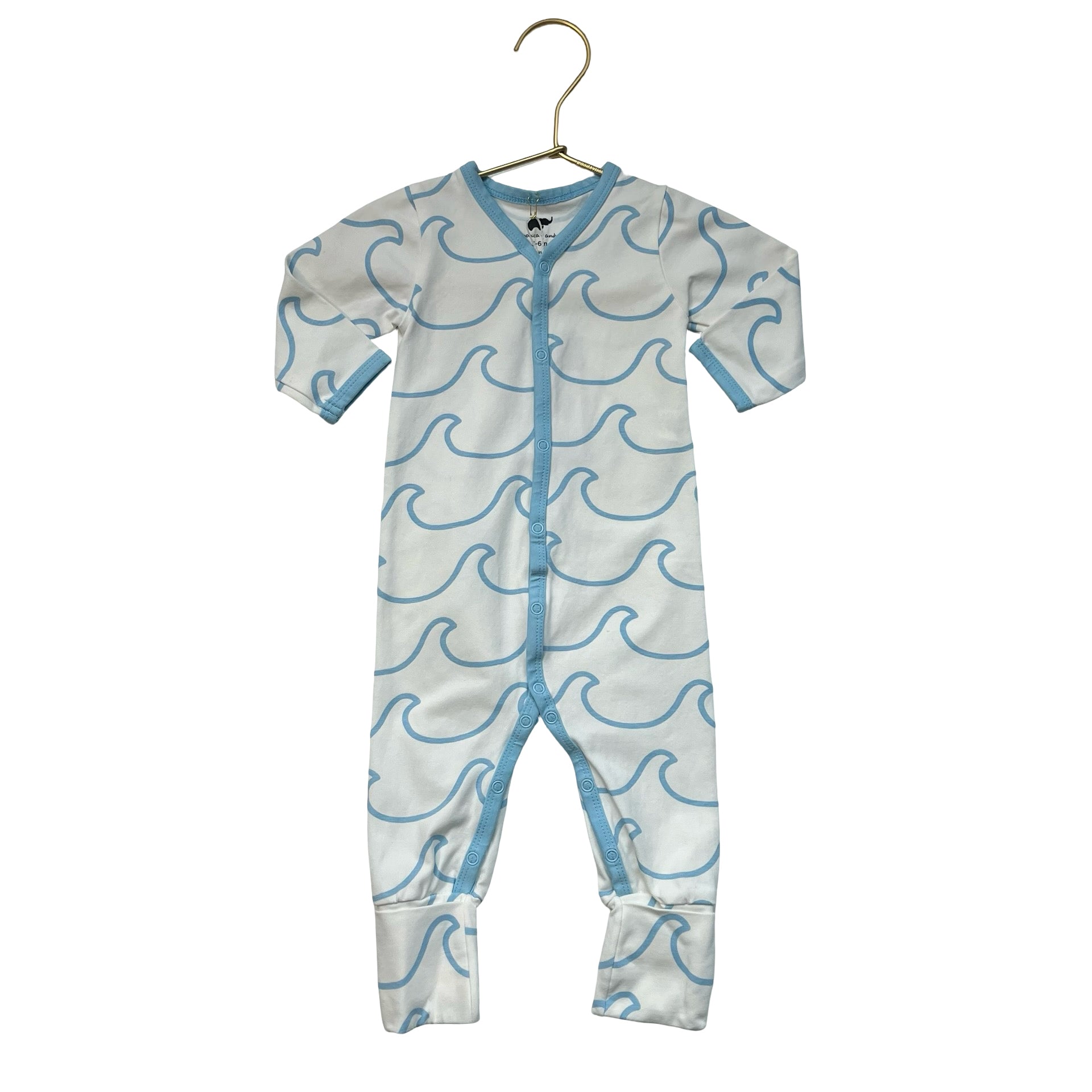 Monica + Andy Ivory & Light Blue Wave Pattern One-Piece - Size 3-6 Mo
