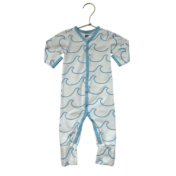 Monica + Andy Ivory & Light Blue Wave Pattern One-Piece - Size 3-6 Mo