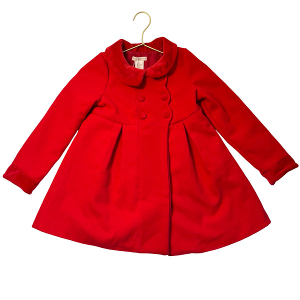 Catherine Malandrino Red Coat, Velour Collar - Size 7