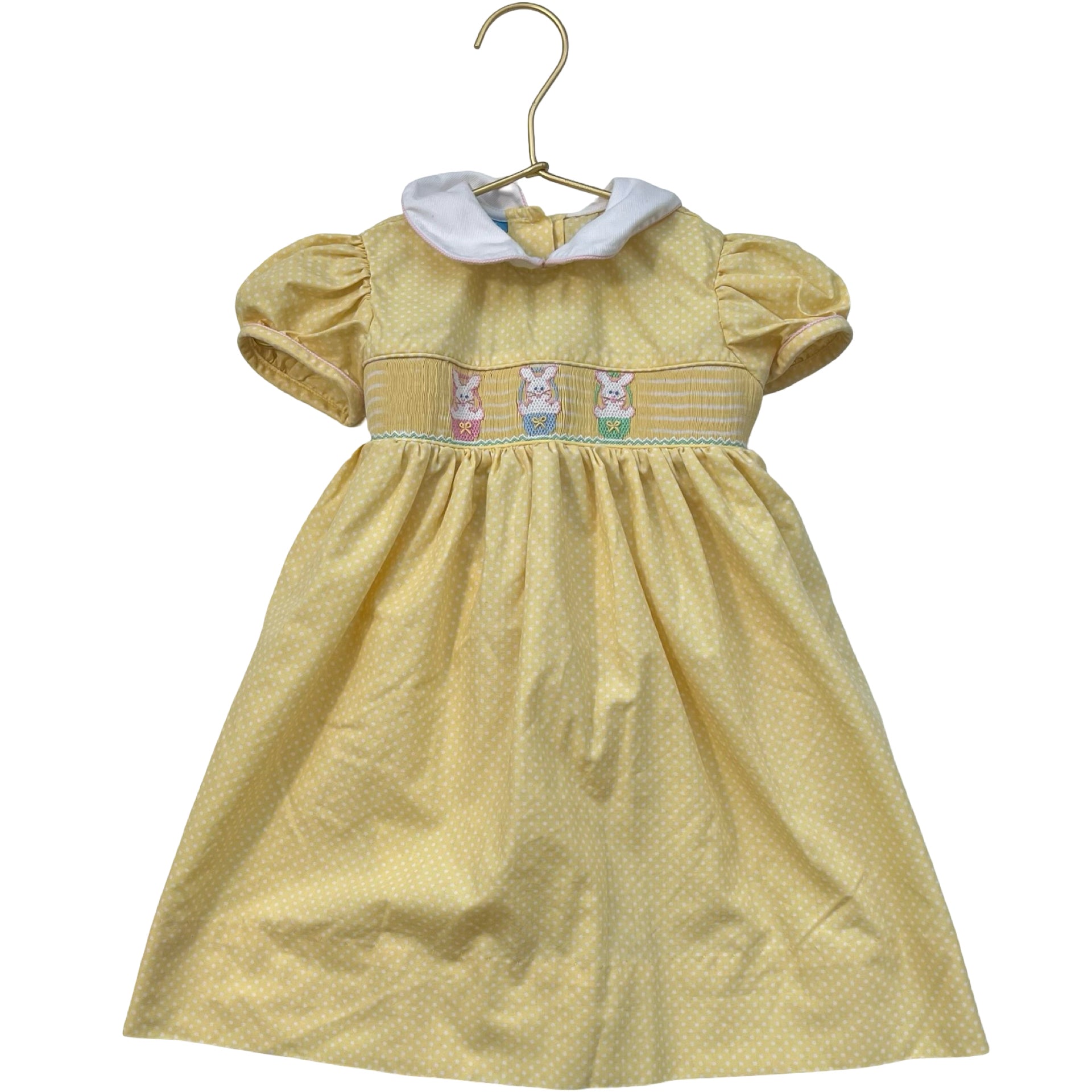 Anavini Yellow Dot Smocked Easter Bunny Dress - Size 18 Mo