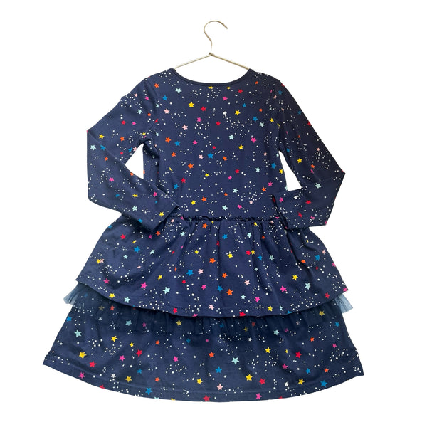 Hanna Andersson Navy Star & Tulle Ruffle Dress - Size 8