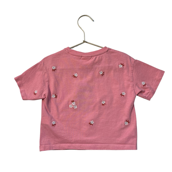 Zara Pink Embroidered Flower T-Shirt - Size 2