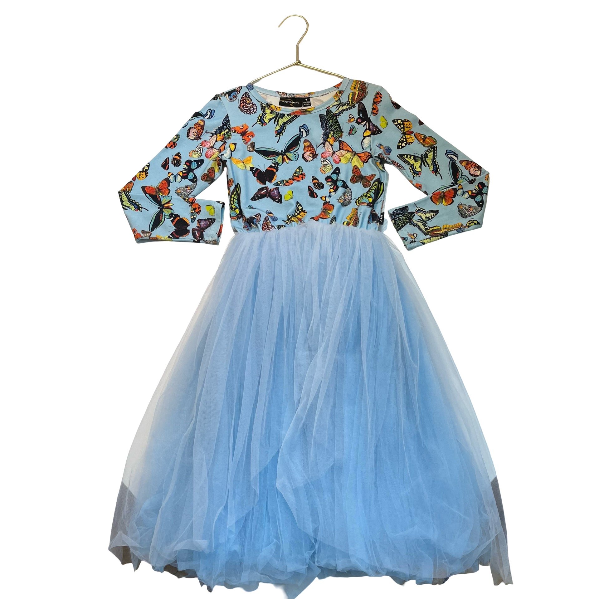 Rock Your Kid Light Blue Butterfly & Tulle Dress - Size 7