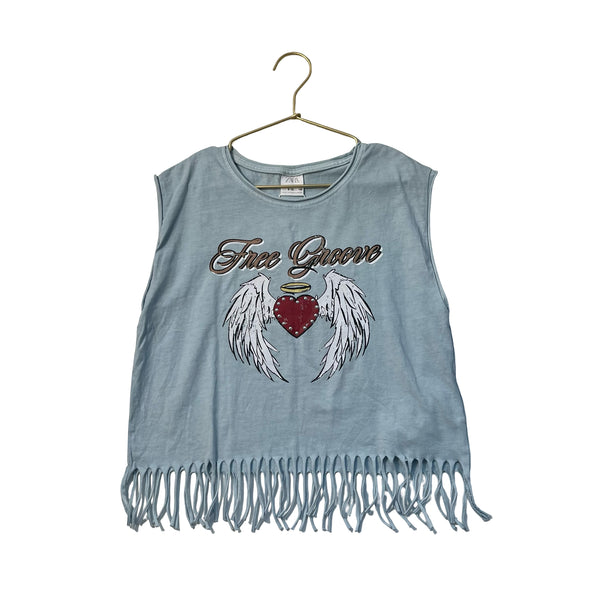 Zara Light Blue 'Free Groove' Fringe Tank Top - Size 9-10