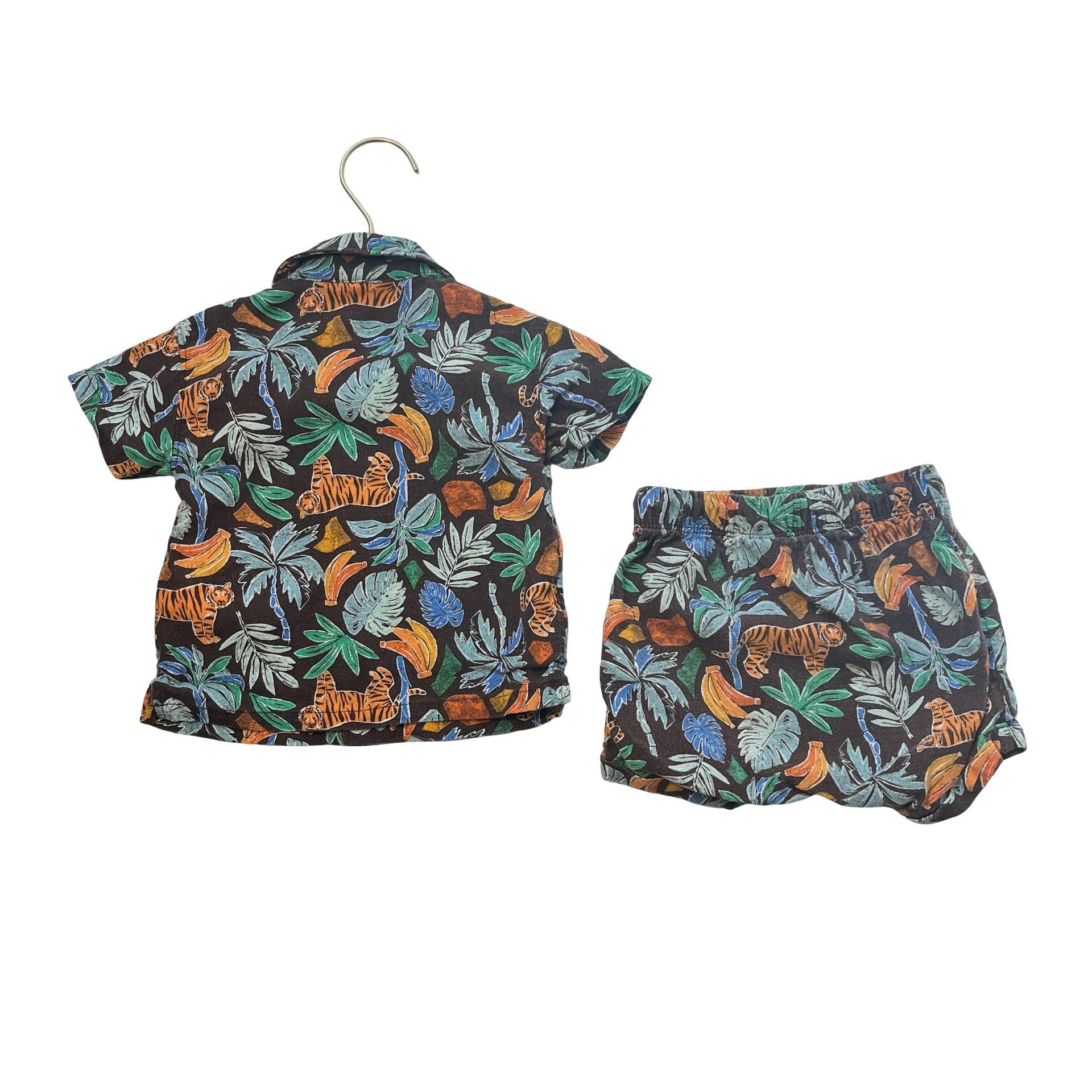 Old Navy Brown Tropical Tiger Linen Blend Shorts & Button Down - Size 6-12 Mo
