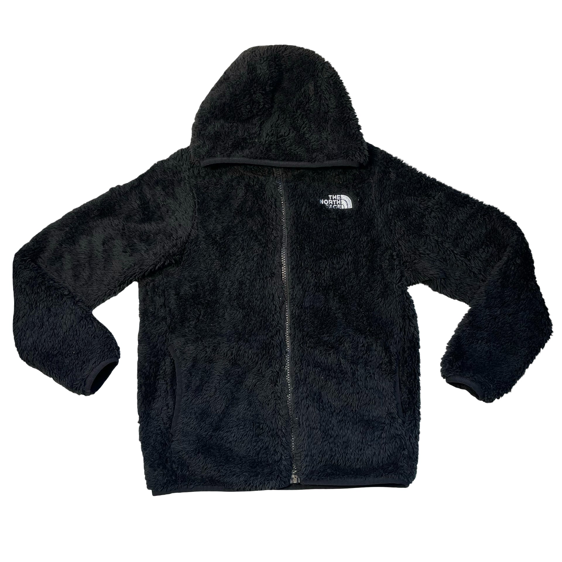 North Face Black Fuzzy Fleece Hooded Jacket - Size S 7-8
