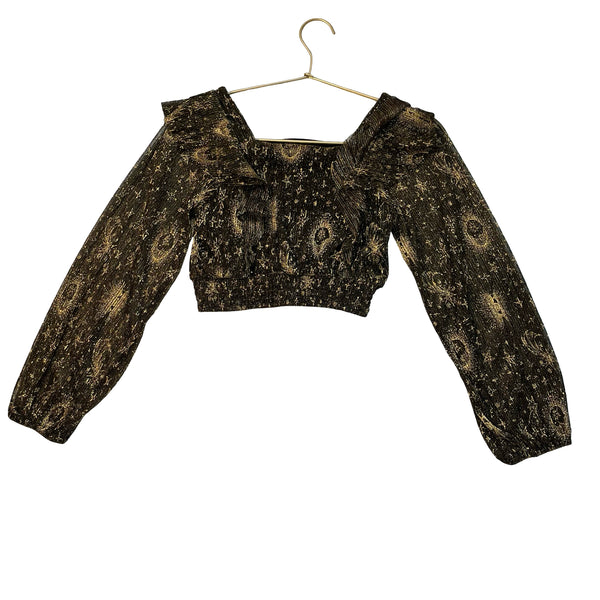 Aqua x Wicked Gold Metallic & Black Top - Size M 9-10