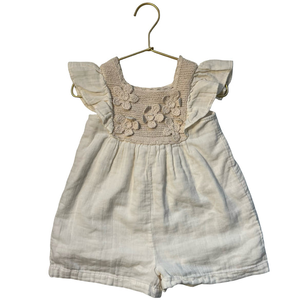Zara Ivory Cotton Gauze & Crochet Dress - Size 2