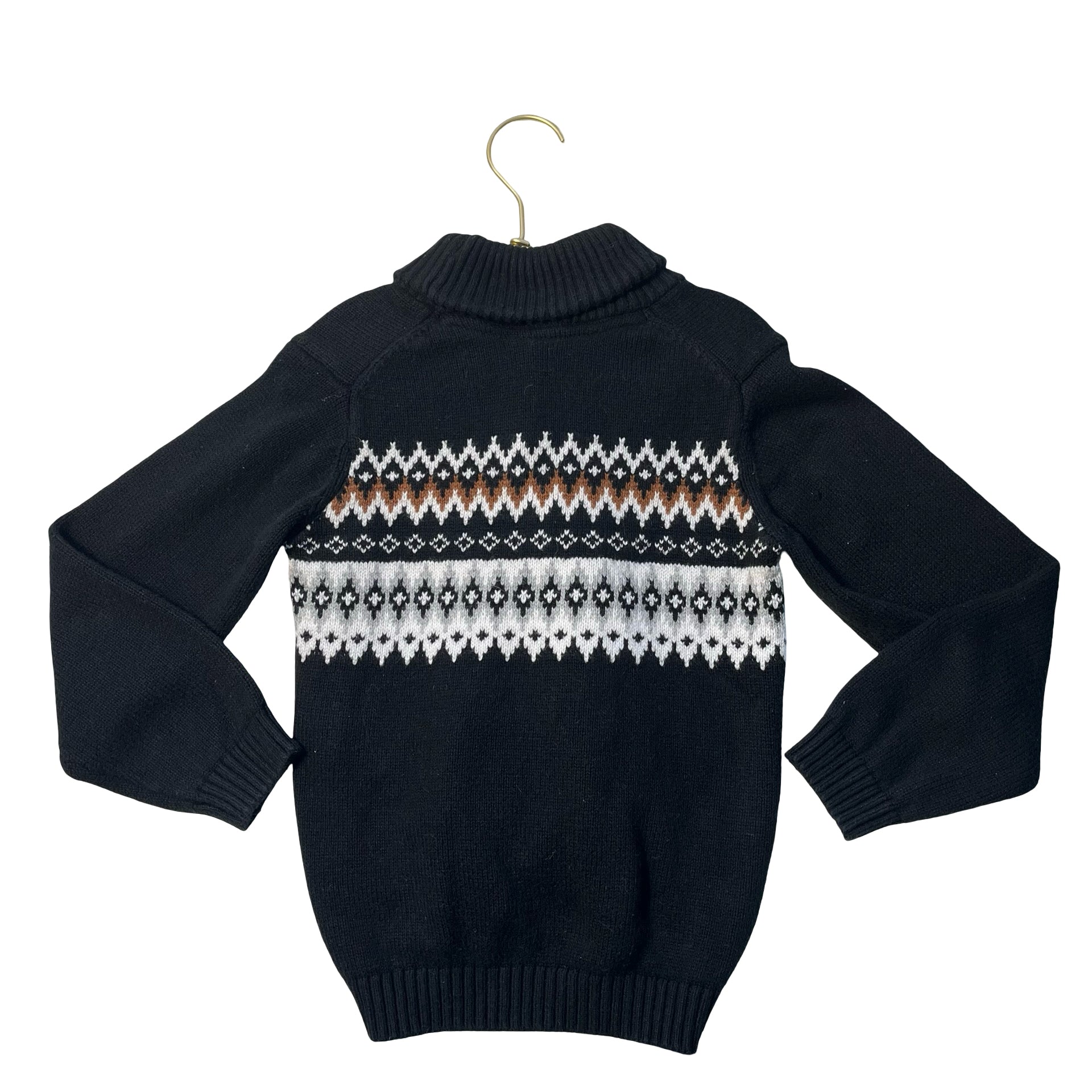 Janie and Jack Black Fair Isle Shawl-Neck Cardigan Sweater - Size 6