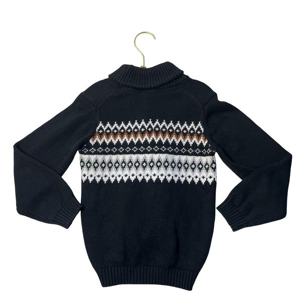 Janie and Jack Black Fair Isle Shawl-Neck Cardigan Sweater - Size 6
