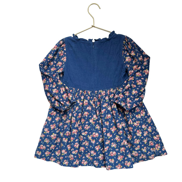 Mini Boden Blue Floral Corduroy & Applique Dress - Size 4-5Y