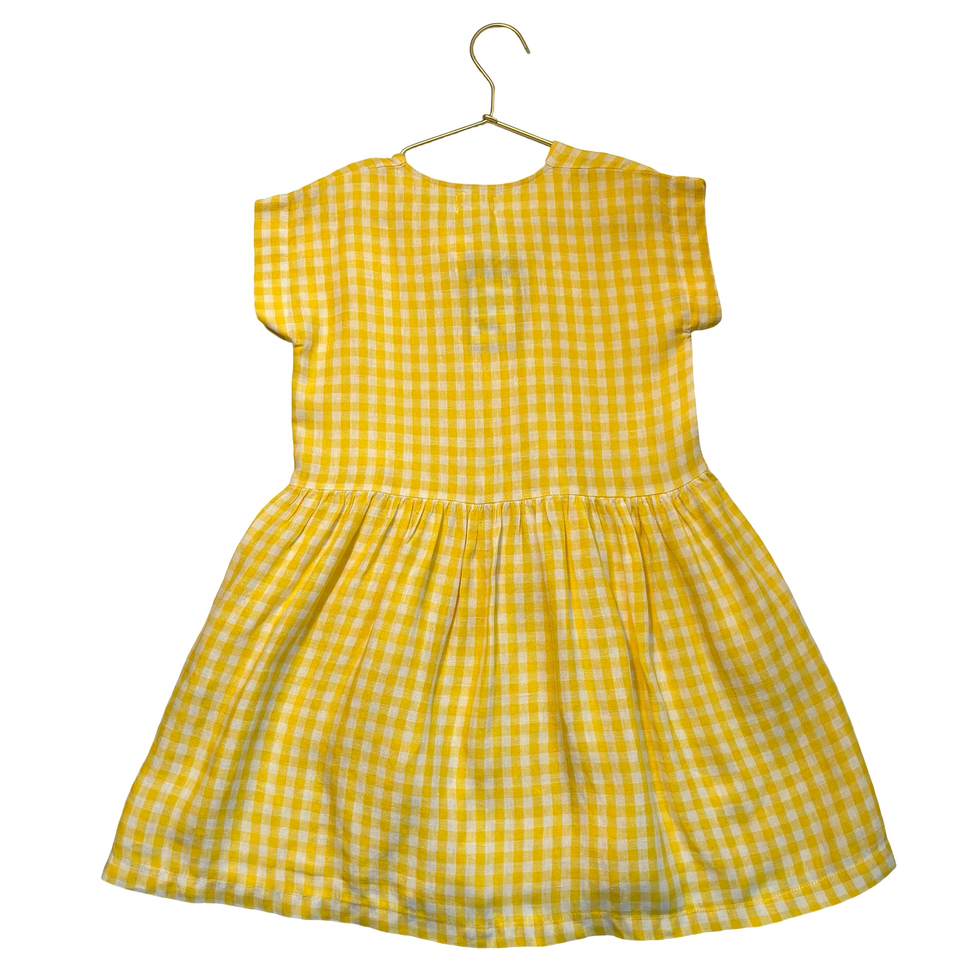 Matona Yellow Check 100% Linen Dress - Size 5-6