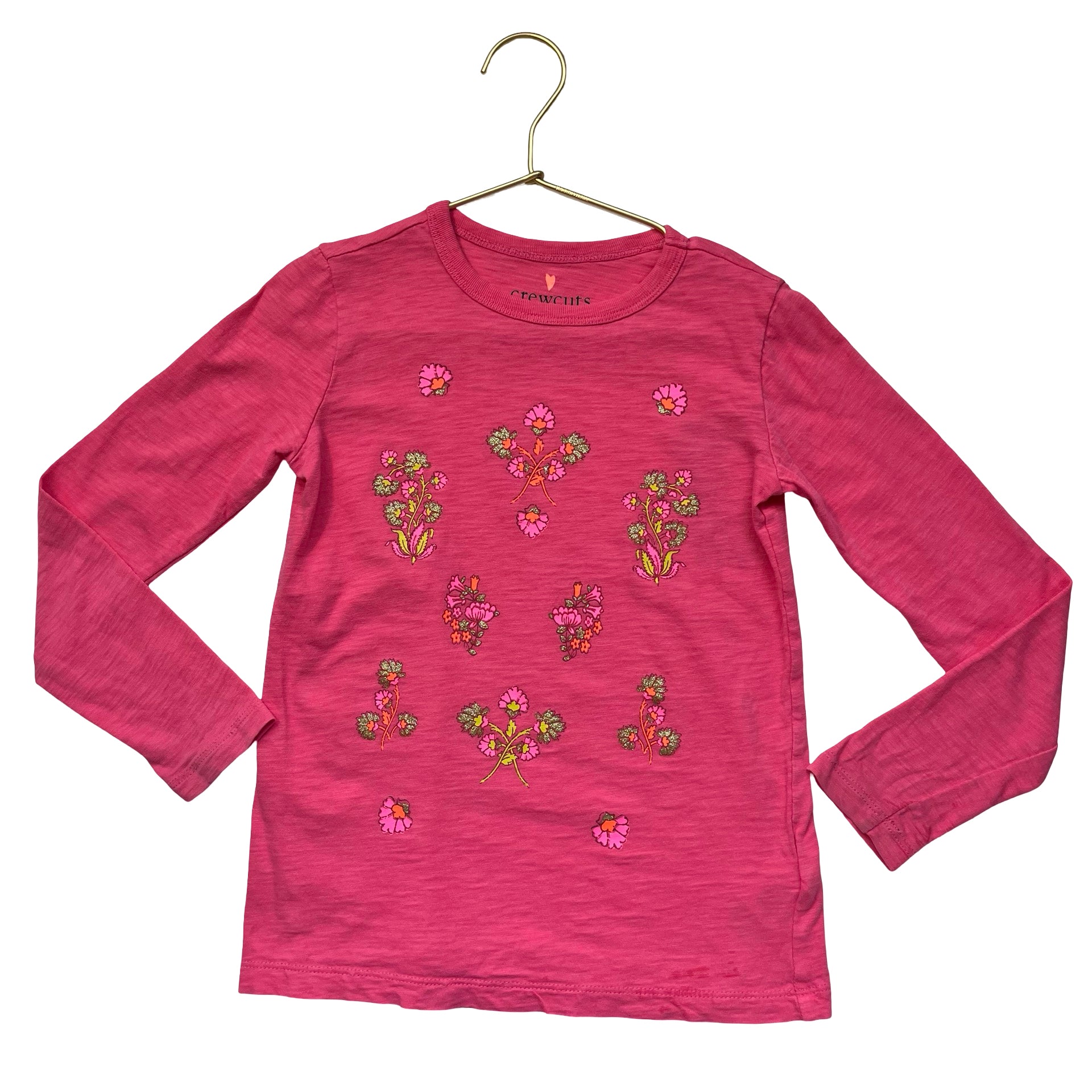 Crewcuts Pink Flower Graphic Gold Glitter Shirt - Size S 6-7