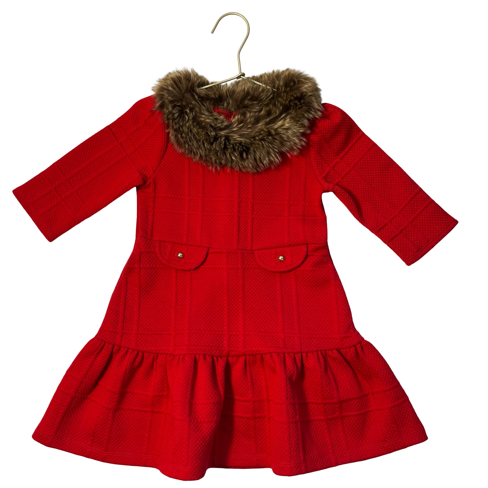 Janie and Jack Red Quilted & Faux Fur Collar Dress - Size 4