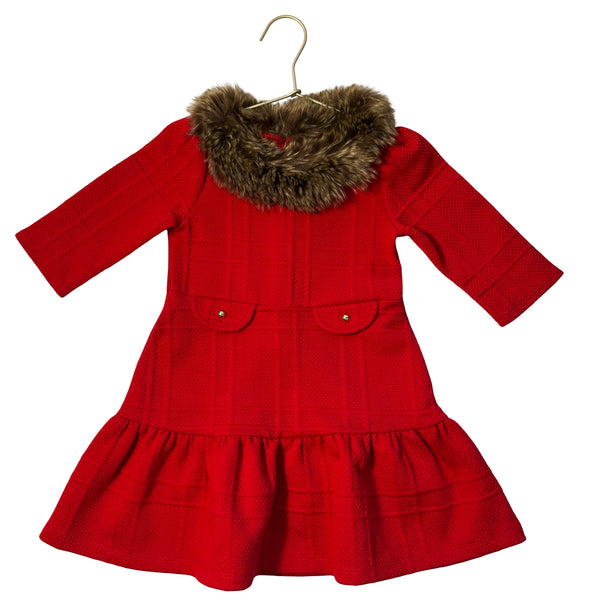 Janie and Jack Red Quilted & Faux Fur Collar Dress - Size 4