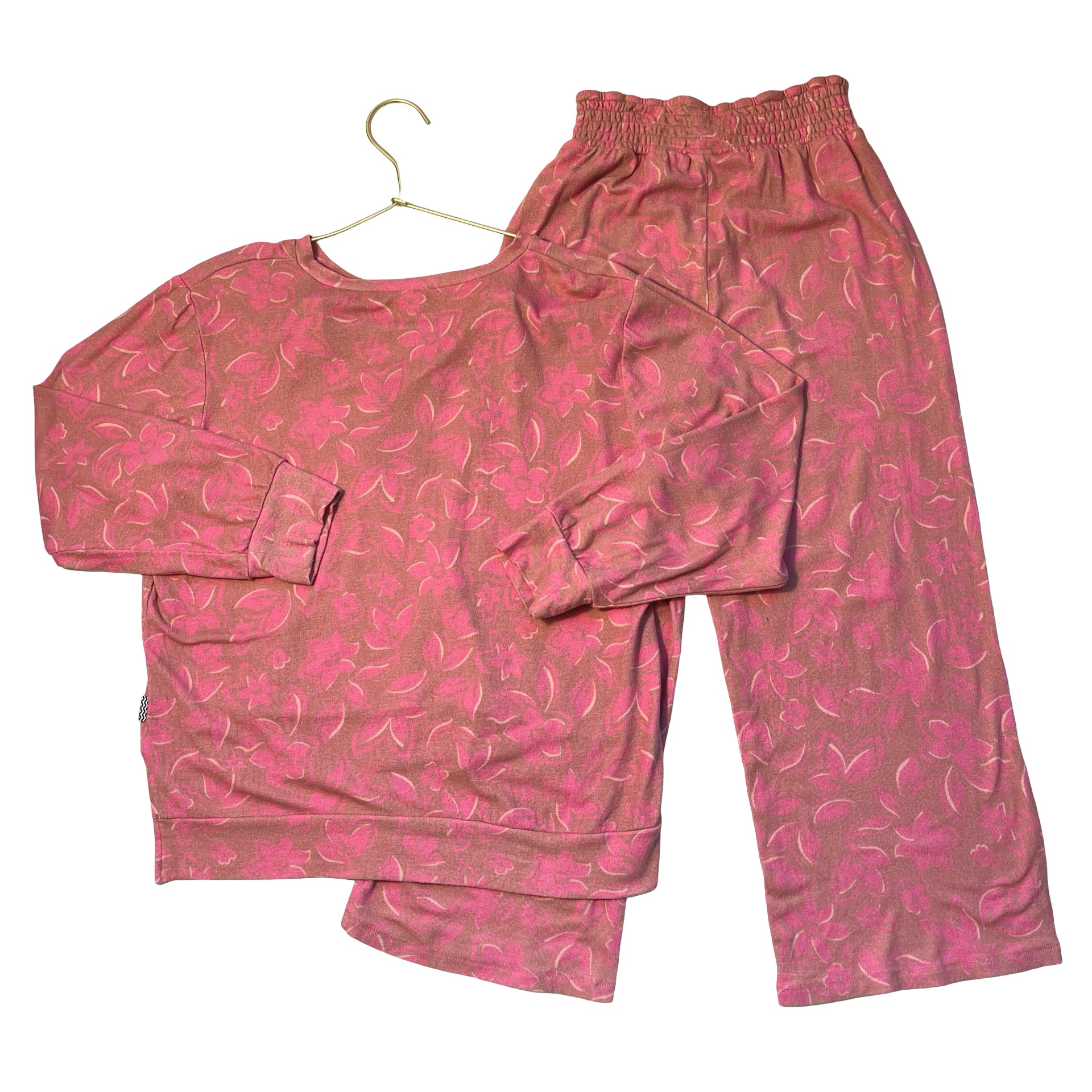 Feather 4 Arrow Pink Flower Print Top & Wide Leg Pants Set - Size 8