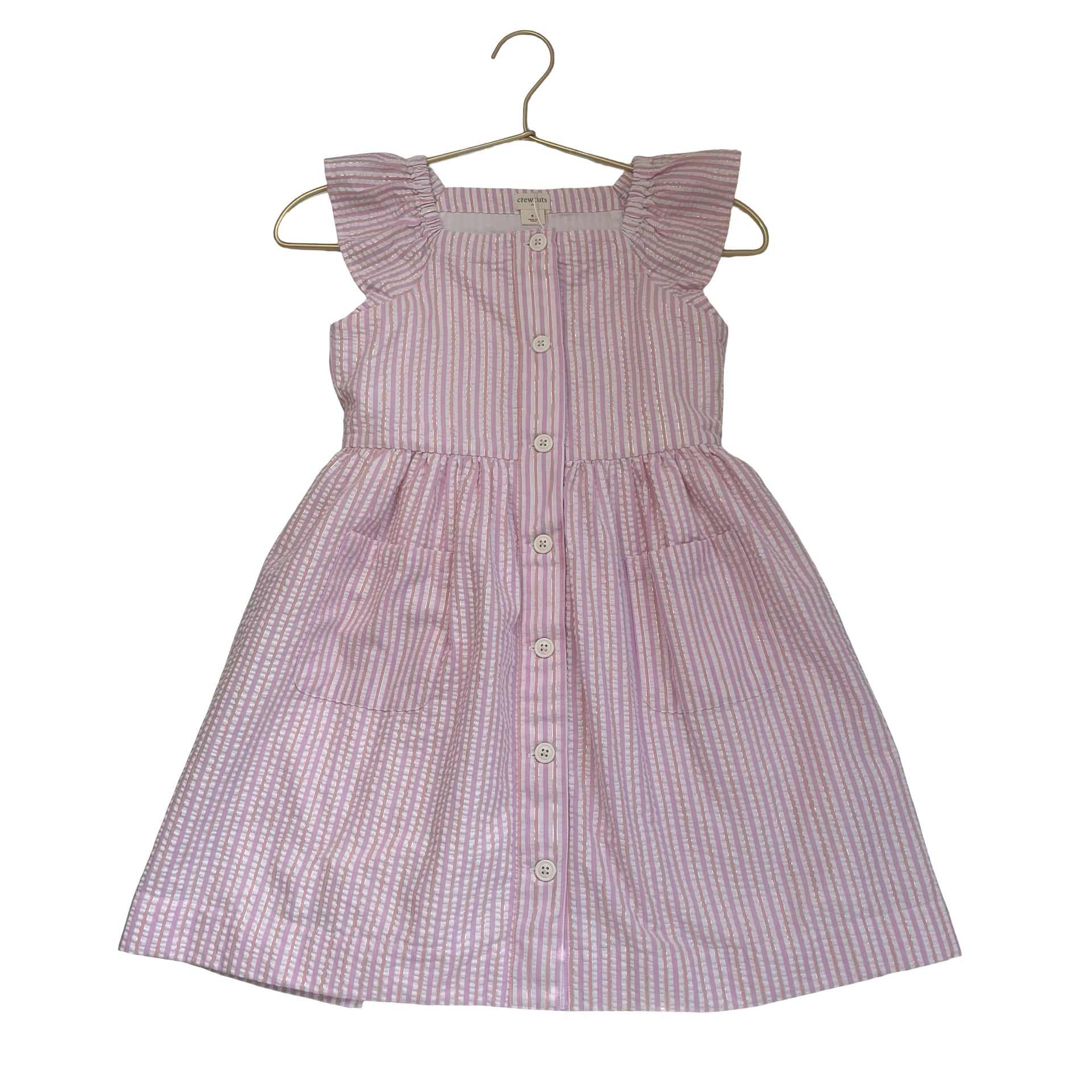 Crewcuts Pink, Peach, Metallic Stripe Seersucker Dress - Size 8