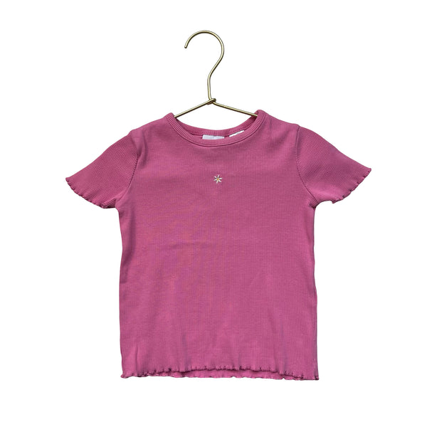 Zara Pink Ribbed Embroidered Daisy T-Shirt - Size 2-3