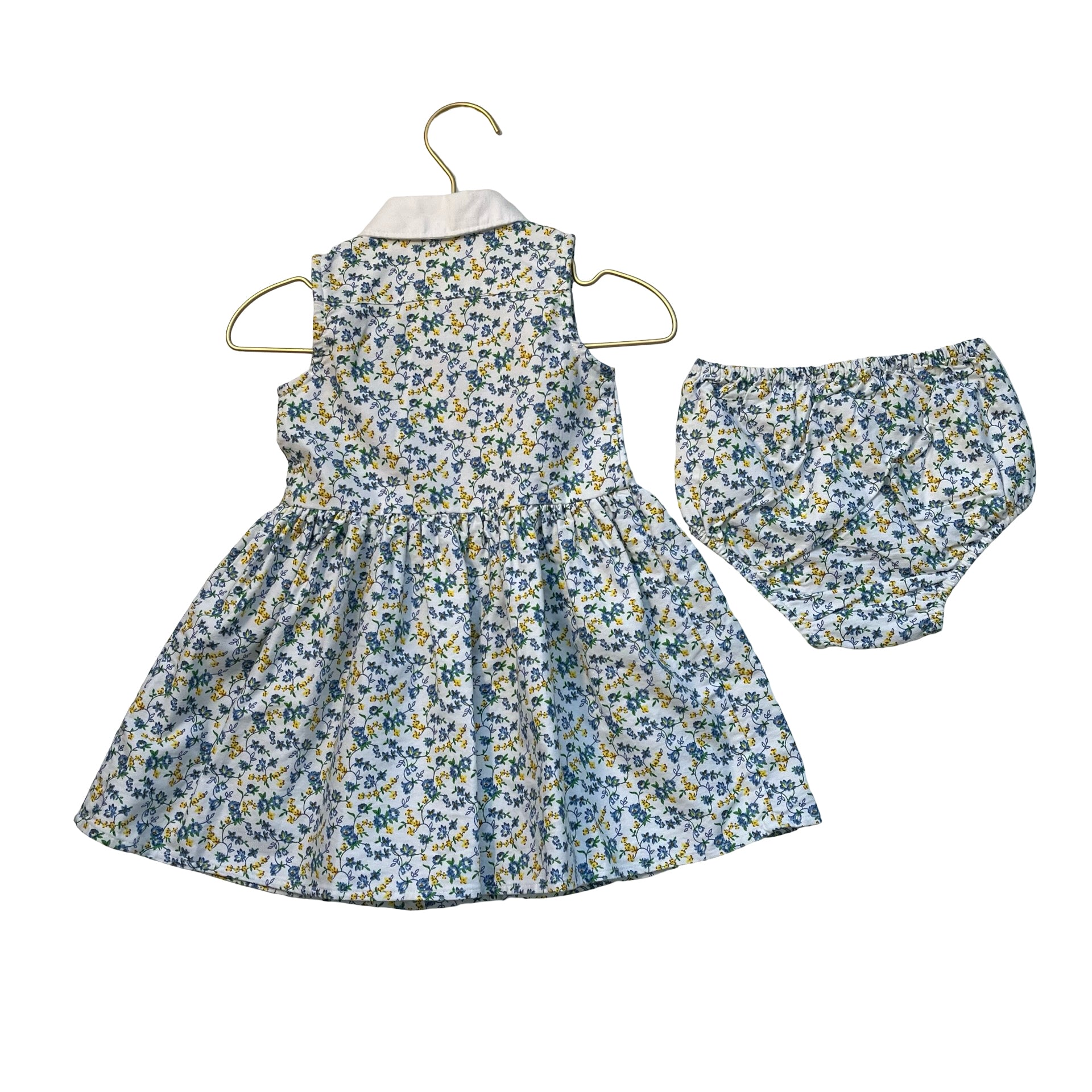 Ralph Lauren White, Yellow, Blue Floral Shirt Dress & Bloomers - Size 12 Mo