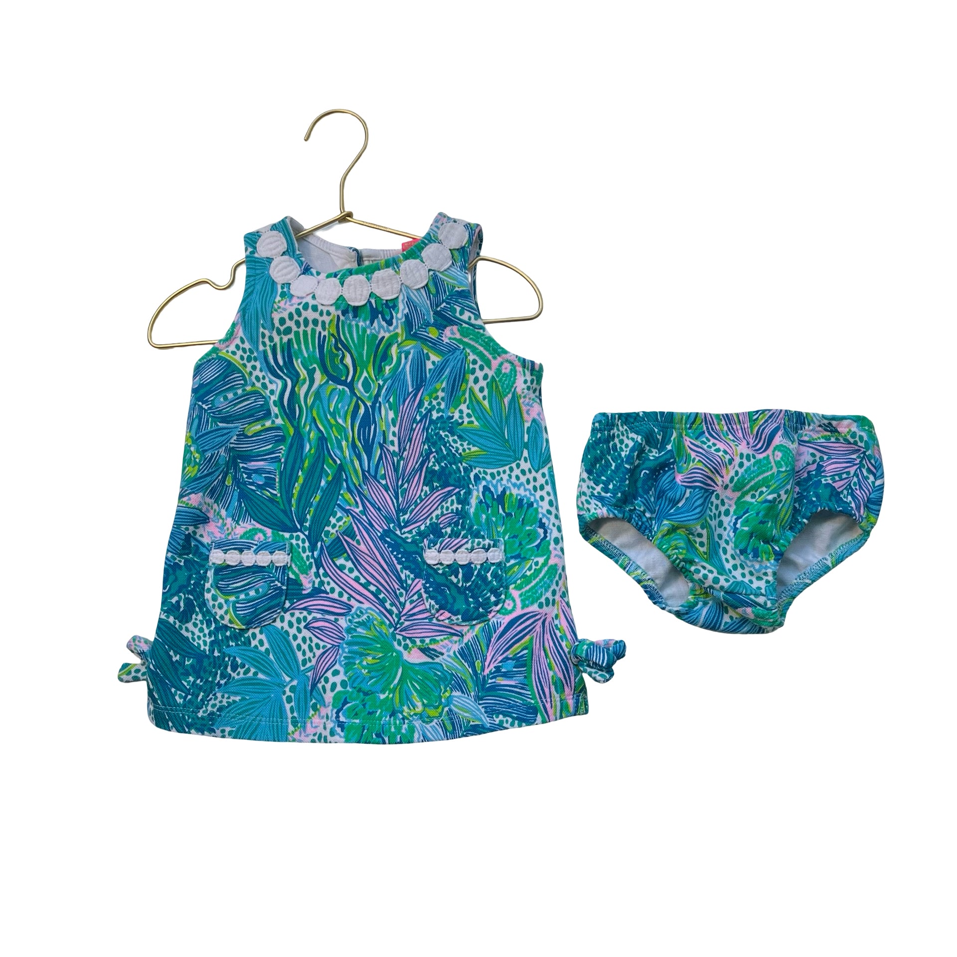 Lilly Pulitzer Green, Blue, Pink Tropical Print Dress & Bloomers - Size 18-24 Mo