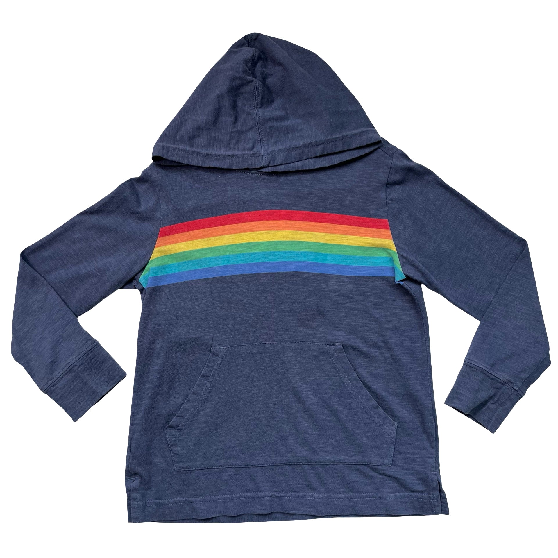 Primary Blue & Rainbow Striped Hooded Shirt - Size 5
