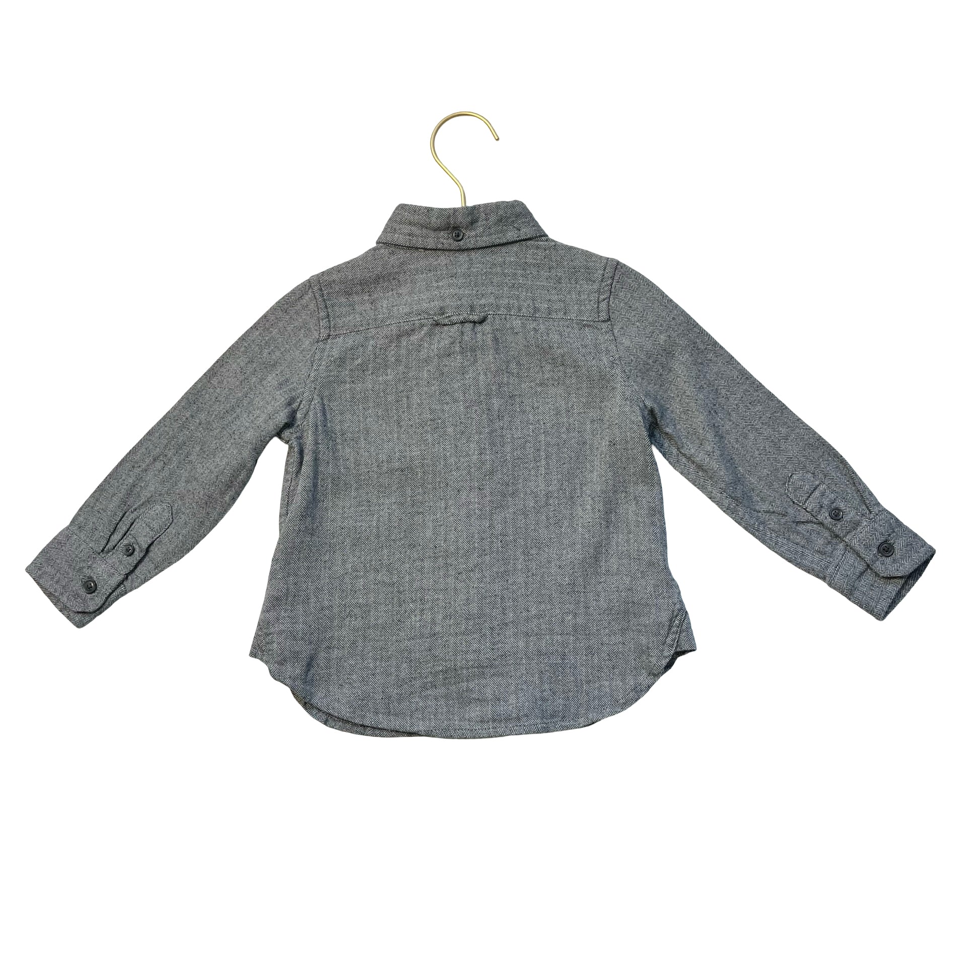 Janie and Jack Gray Herringbone Flannel Button Down Shirt - Size 18-24 Mo