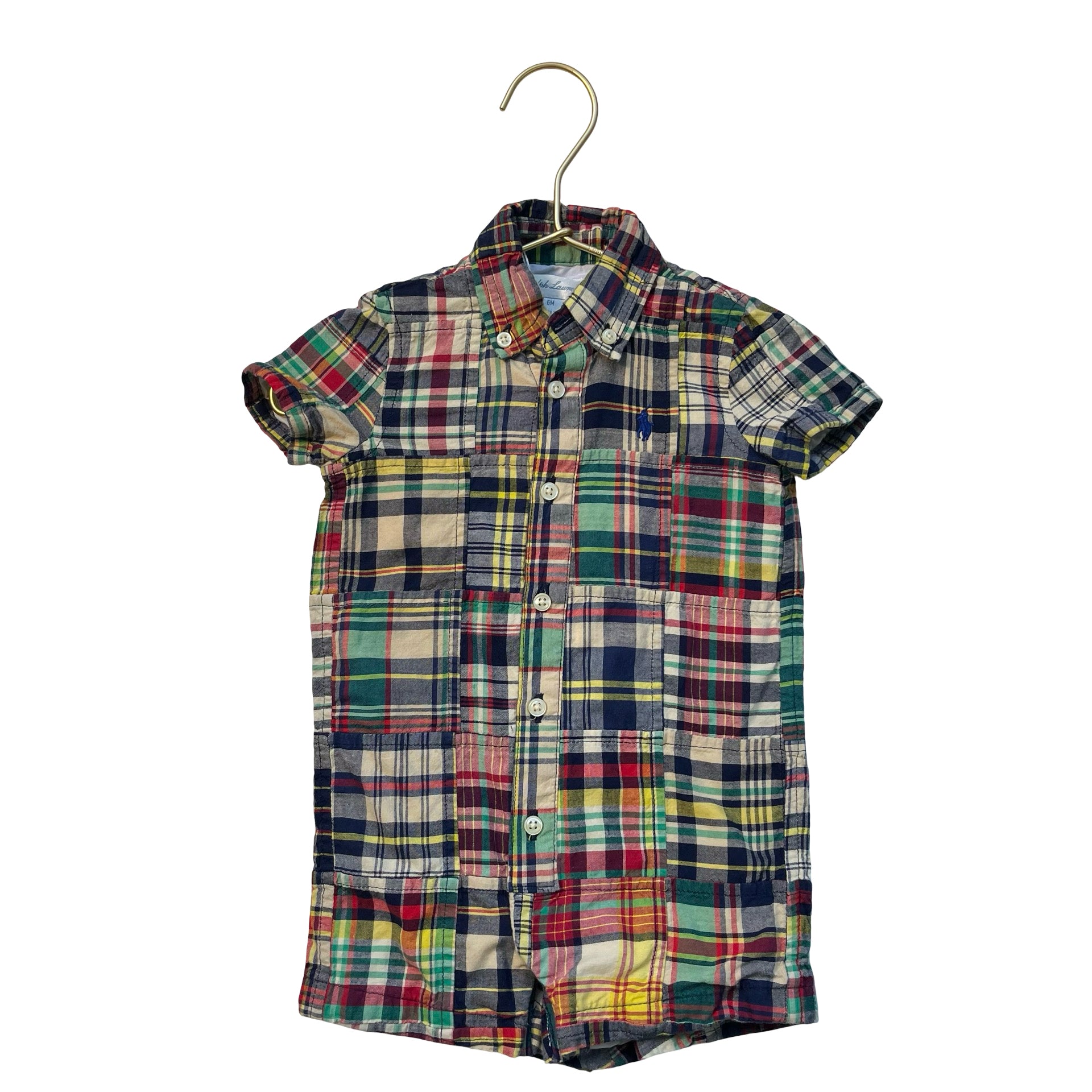 Ralph Lauren Patchwork Madras Plaid Button Down Romper - Size 6 Mo